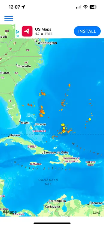 Screenshot of Blitzortung Lightning Tracker App